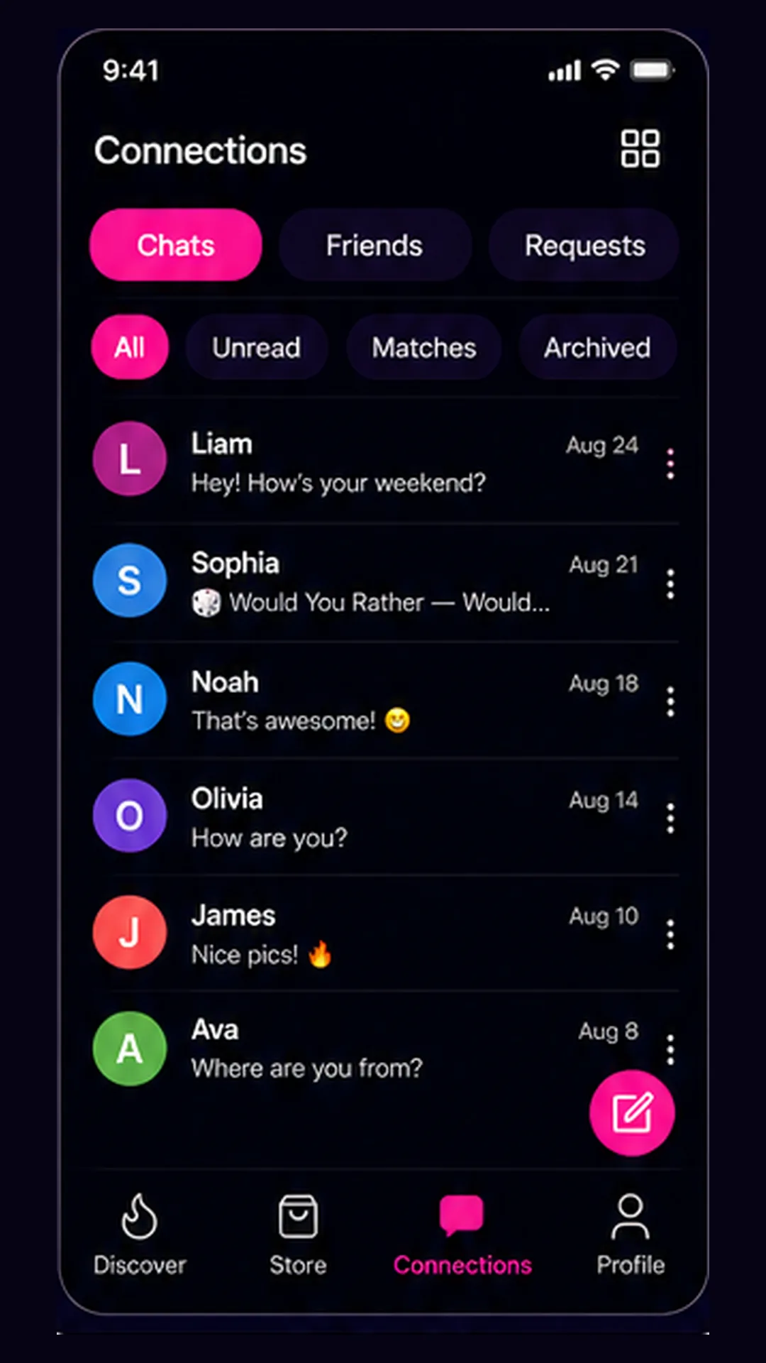 Mekora accepted connections and messaging screen