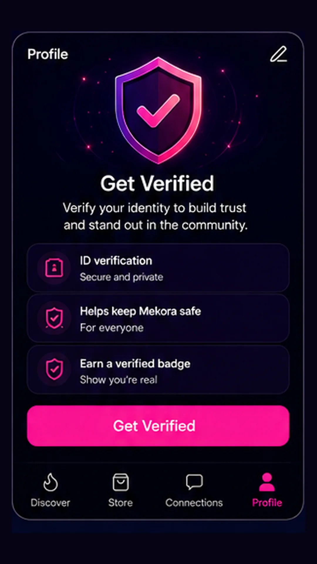 Mekora profile verification screen